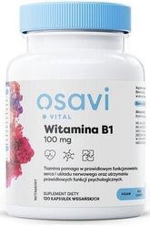Osavi Vitamin B1 supplement bottle, 100 mg, supporting energy metabolism and nervous system health.
